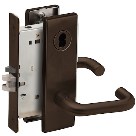 Grade 1 Entrance Office Mortise Lock, SFIC Prep Less Core, 03 Lever, N Escutcheon, Dark Oxidized Sat